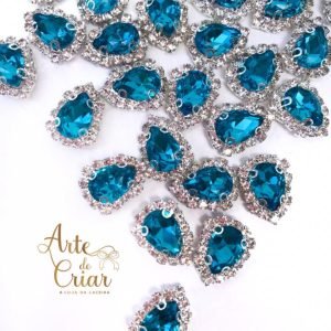 Pedra gota c/cristais azul turquesa 10x14mm