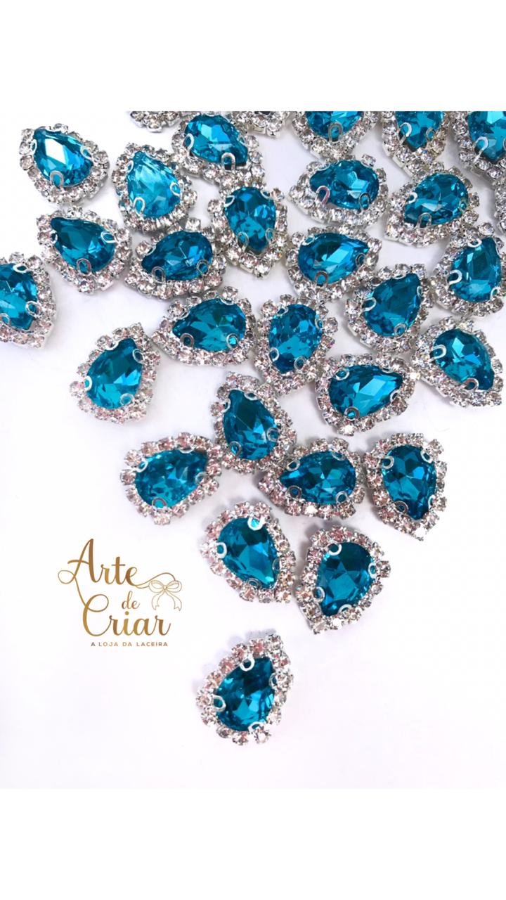 Pedra gota c/cristais azul turquesa 10x14mm