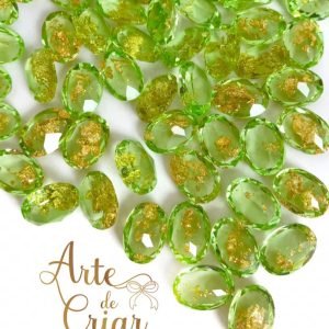Pedra oval verde c/ fio de ouro 10x14mm - Imagem 1