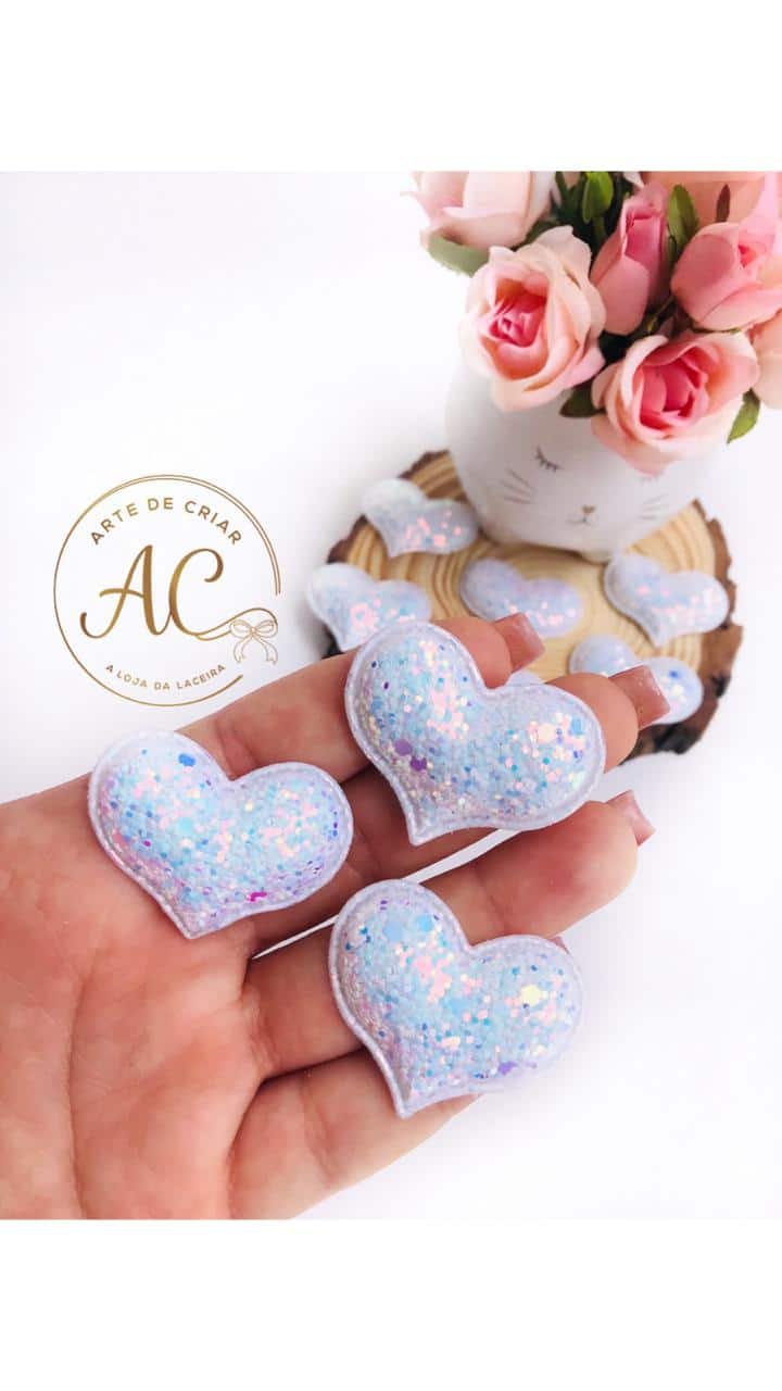 Aplique coração flocado branco ( P )