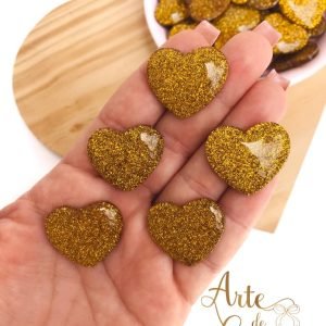 Aplique coração gliter dourado