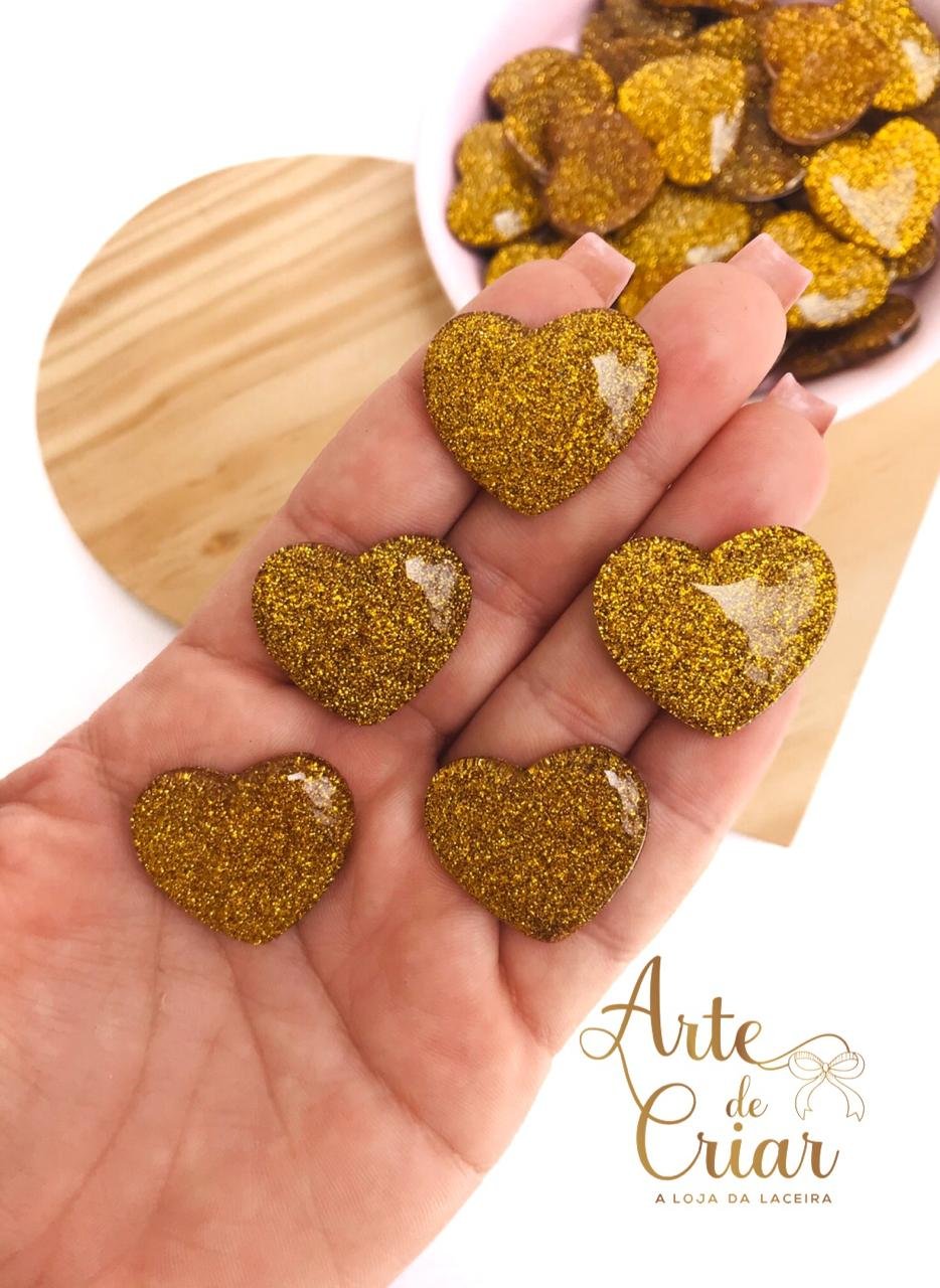 Aplique coração gliter dourado