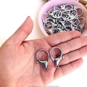 Fecho lagosta de metal prata 3cm. - Imagem 1