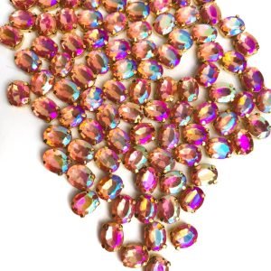 Chaton engrampado oval rosa boreal 8x10mm