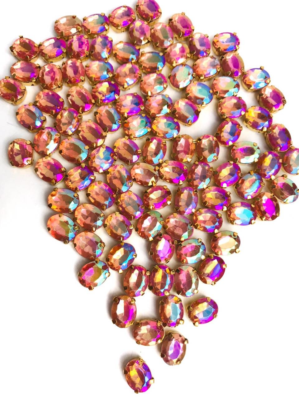Chaton engrampado oval rosa boreal 8x10mm