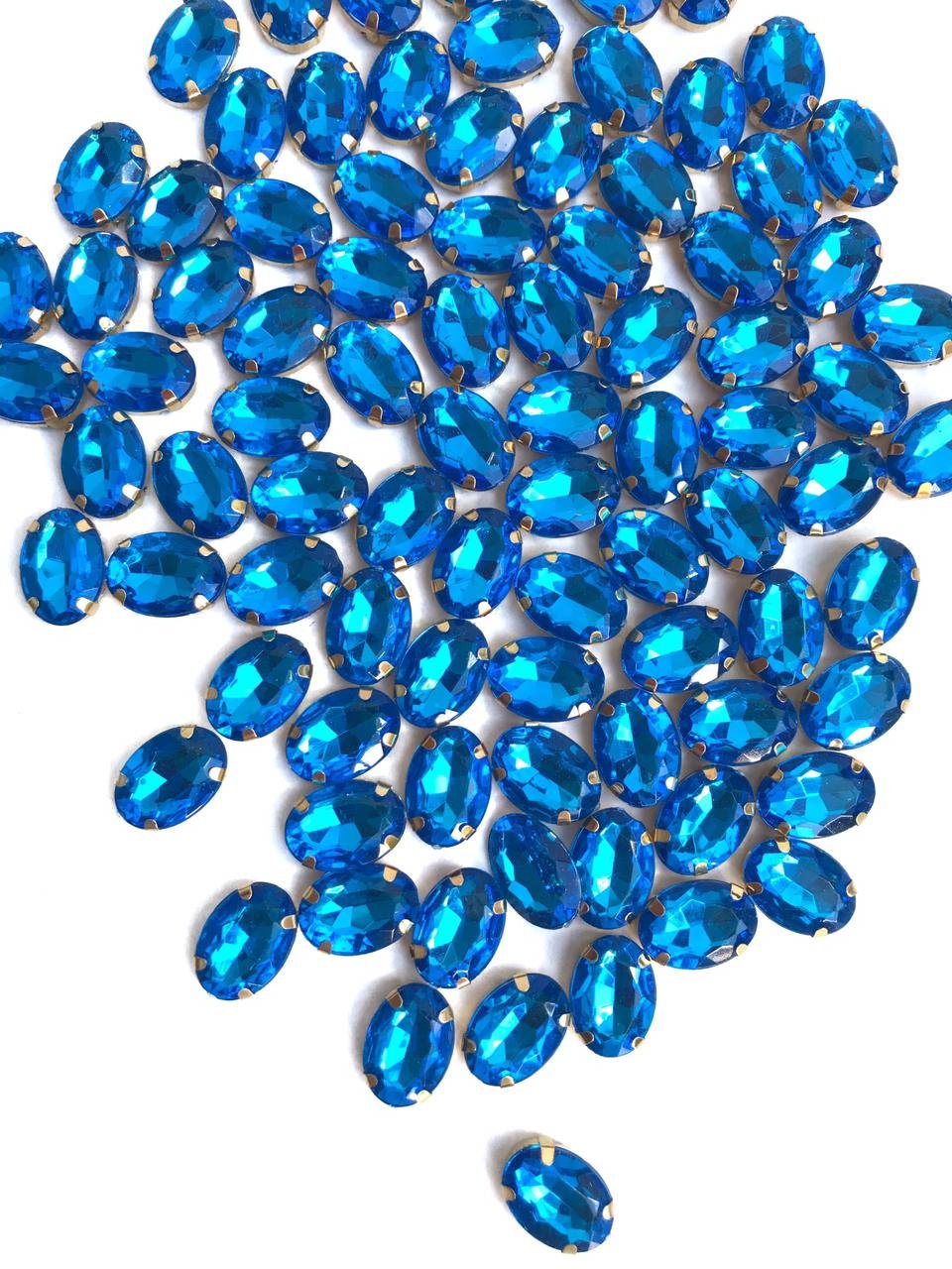 Chaton engrampado oval azul 10x14mm