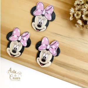 Aplique de resina c/ gliter Minnie rosa - Imagem 1