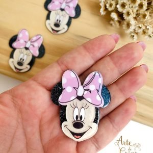 Aplique de resina c/ gliter Minnie rosa - Imagem 2