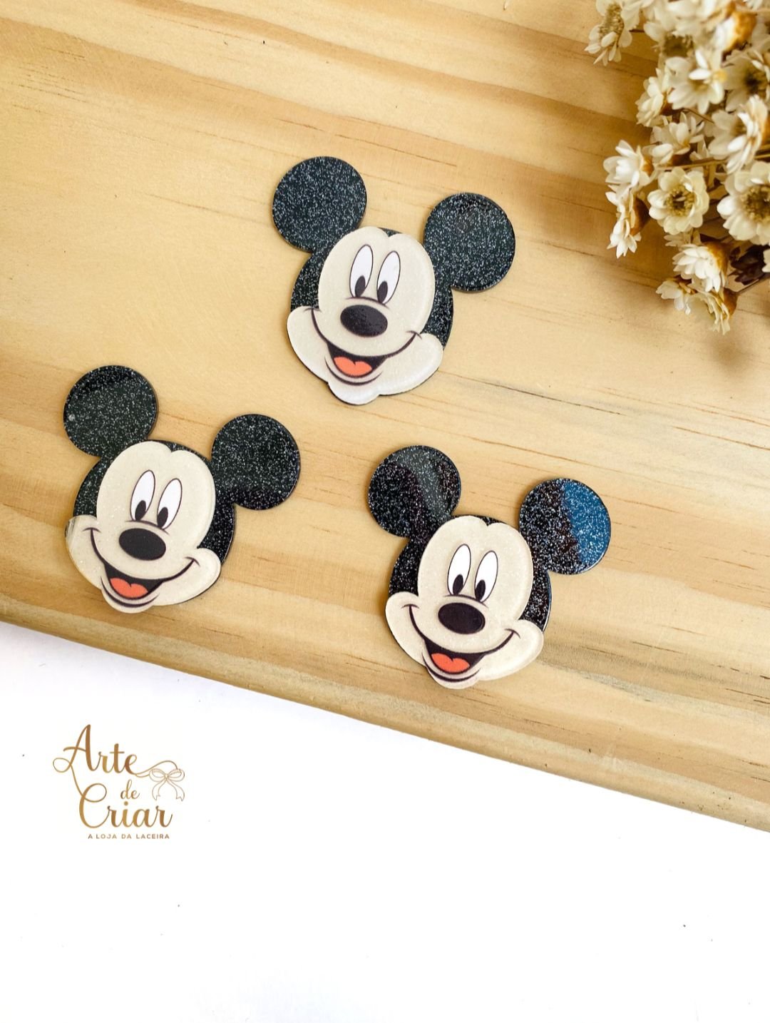 Aplique de resinha c/ gliter Mickey