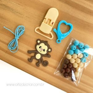 Kit completo p/ prendedor de chupeta macaquinho masculino