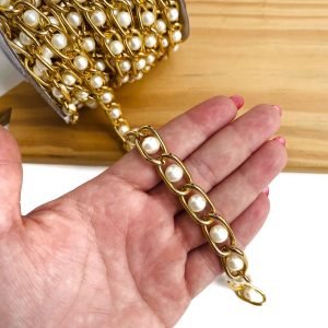 Corrente de alumínio com pérolas em abs 8mm - Imagem 1