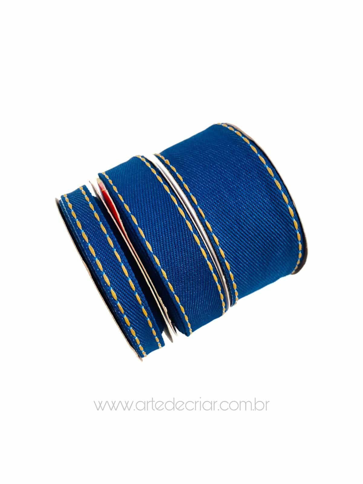 Fita jeans escuro pespontada (peça com 5 metros)