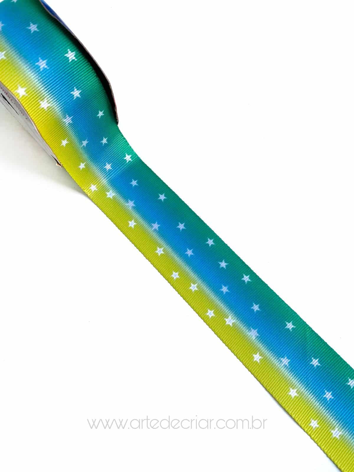 Fita de gorgurão cores Brasil c/ estrelas 38mm (peça c/ 2 metros)