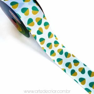 Fita de gorgurão Coração Brasil 38mm (peça c/ 2 metros)