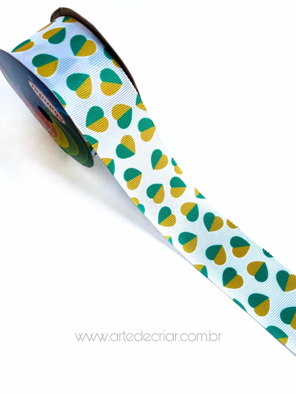 Fita de gorgurão Coração Brasil 38mm (peça c/ 2 metros)