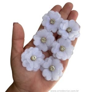 Flor de organza Branco 3,5cm. - Imagem 1