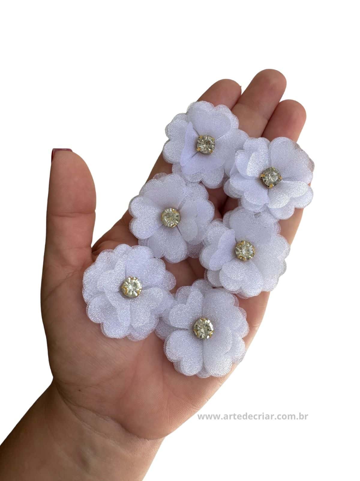 Flor de organza Branco 3,5cm.