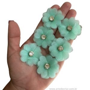 Flor de organza Verde água 3,5cm. - Imagem 1