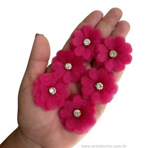 Flor de organza Rosa pink 3,5cm. - Imagem 1