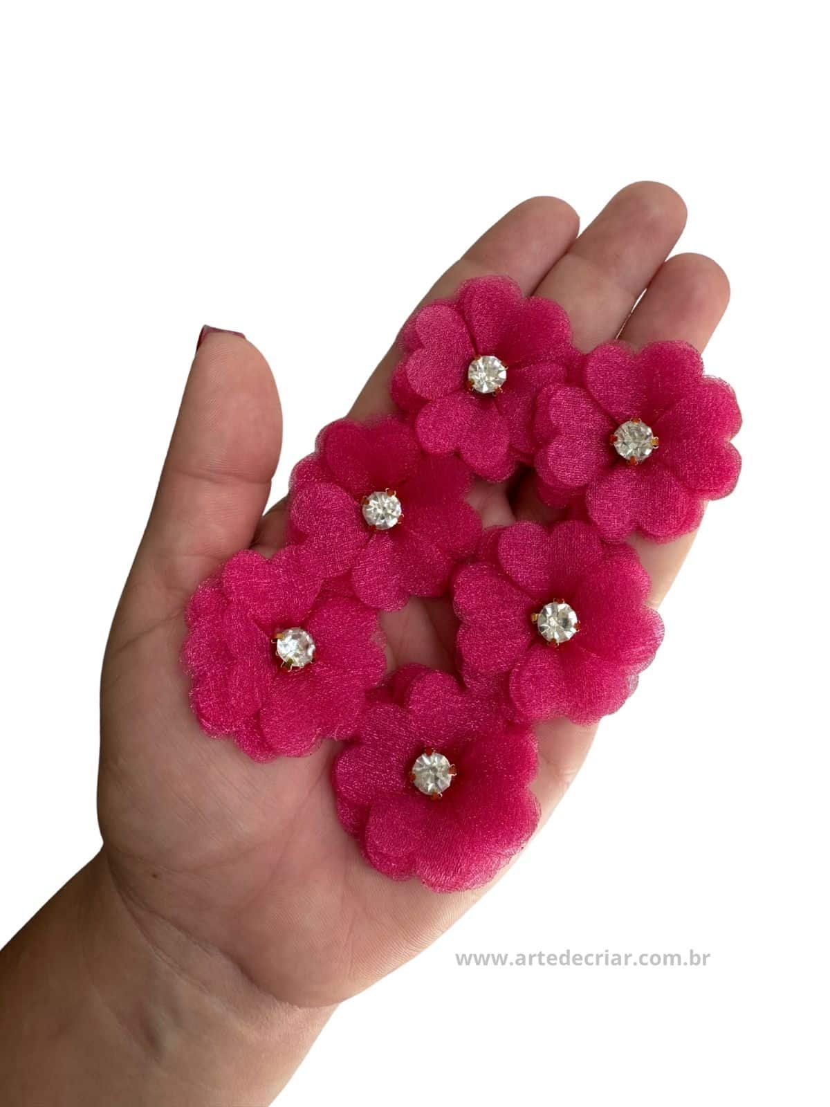 Flor de organza Rosa pink 3,5cm.