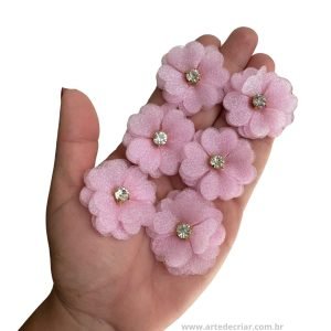 Flor de organza Rosa bebê 3,5cm. - Imagem 1