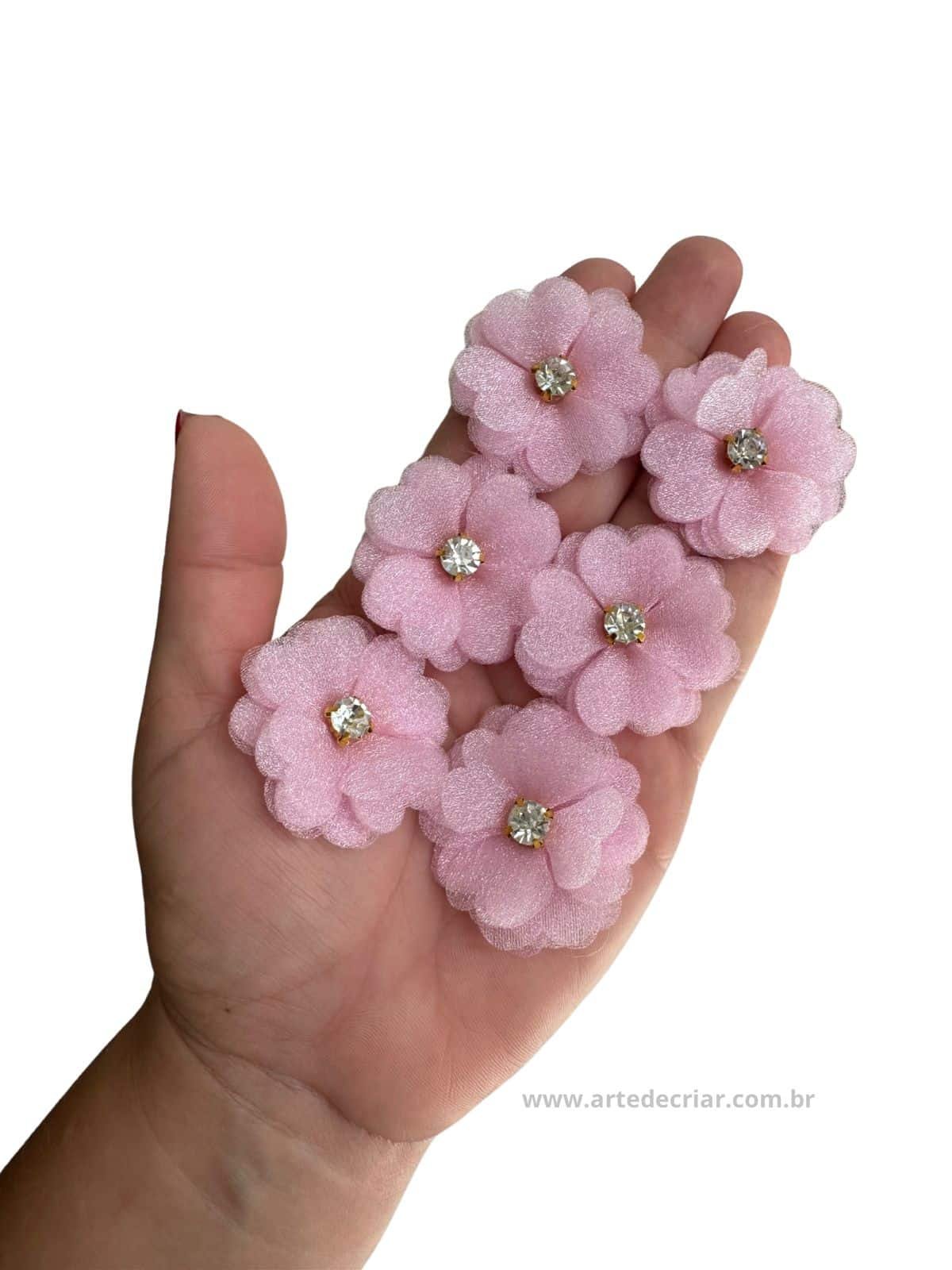 Flor de organza Rosa bebê 3,5cm.