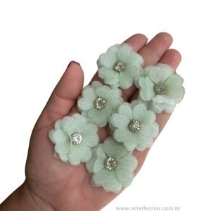 Flor de organza Verde bebê 3,5cm. - Imagem 1