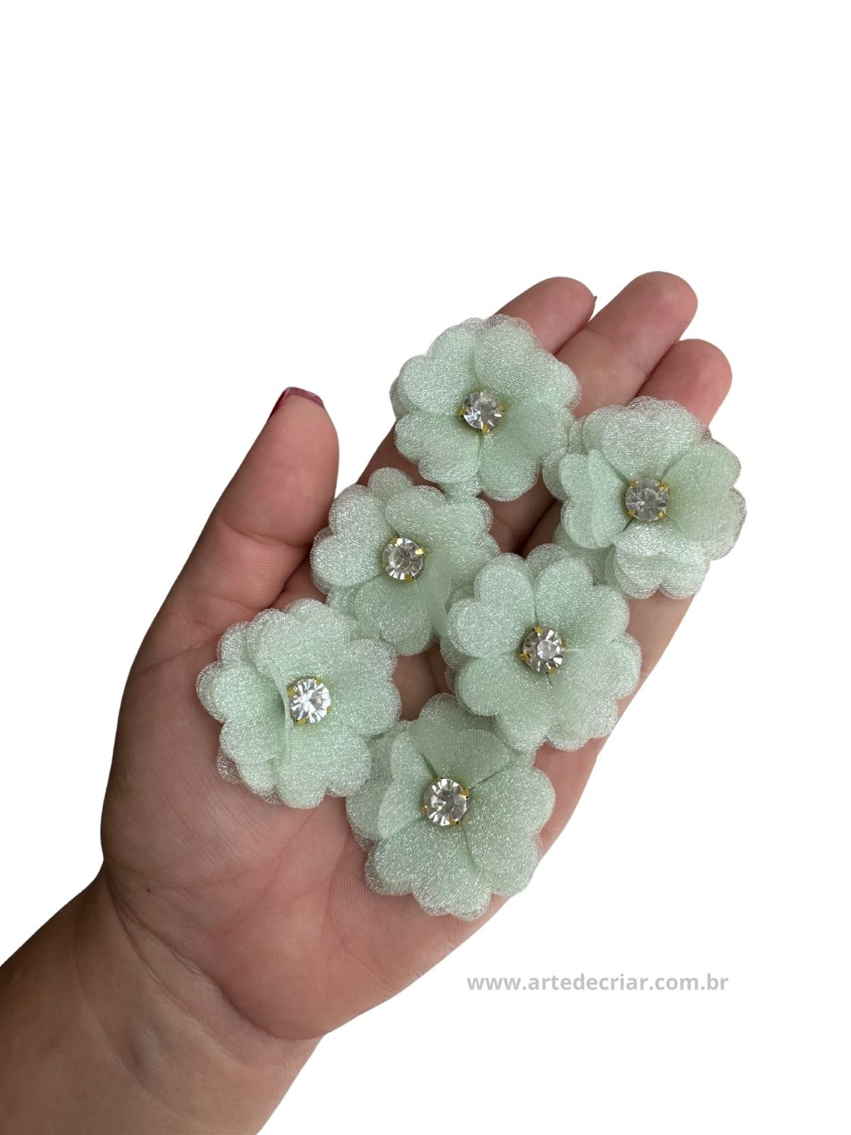 Flor de organza Verde bebê 3,5cm.