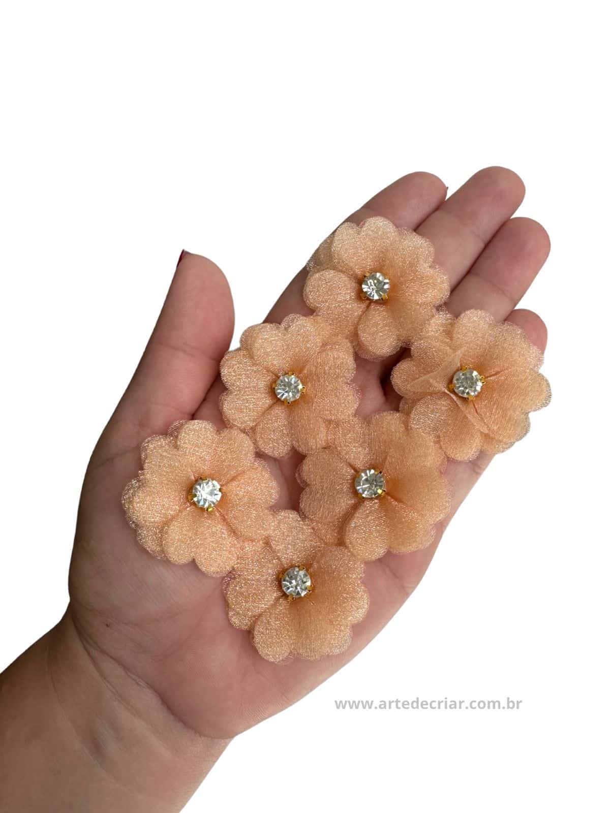 Flor de organza Salmão 3,5cm.