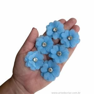 Flor de organza Azul bebê 3,5cm. - Imagem 1