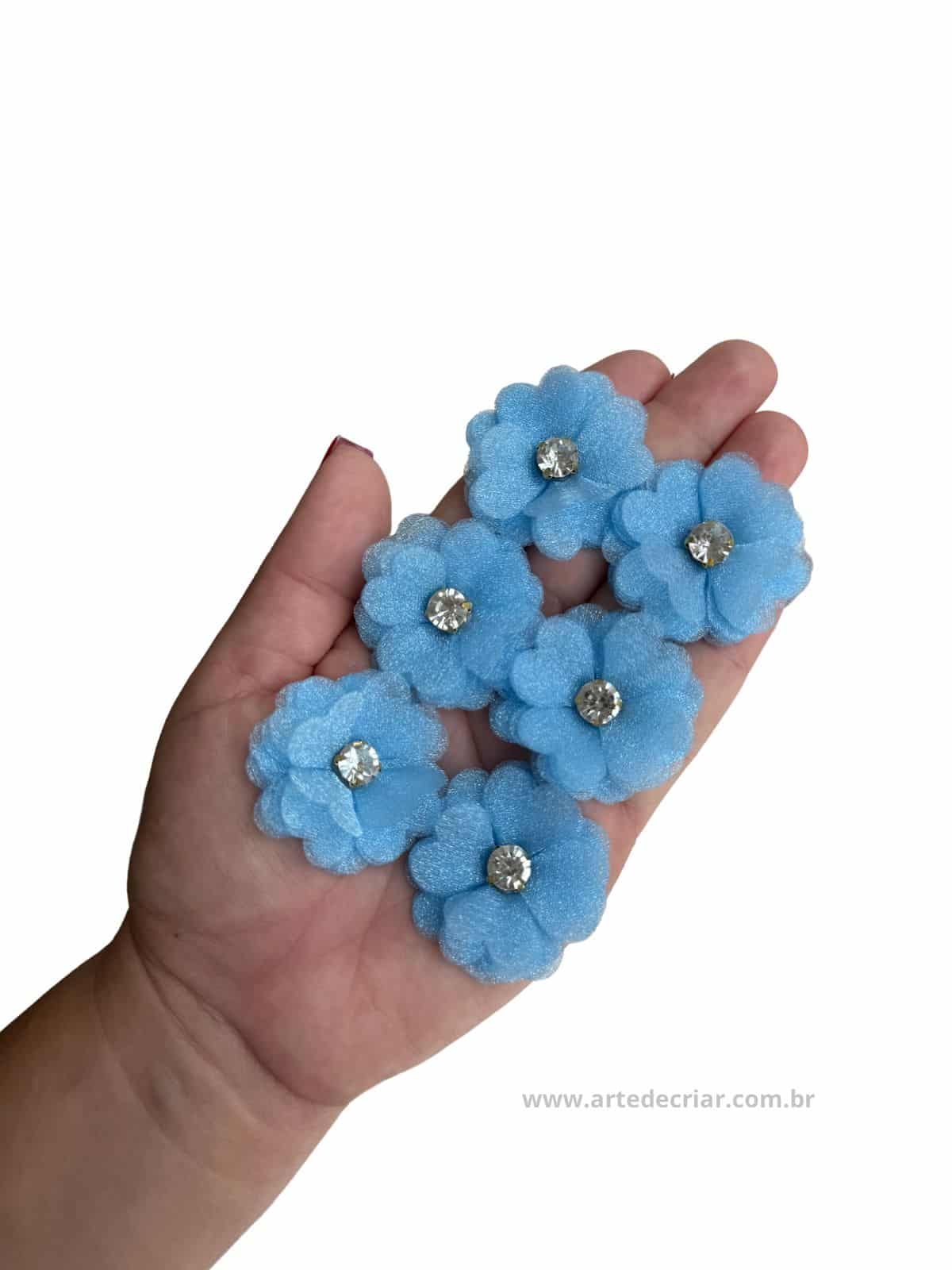 Flor de organza Azul bebê 3,5cm.