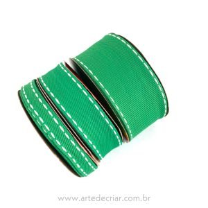 Fita jeans verde c/ branco (peça com 5 metros)