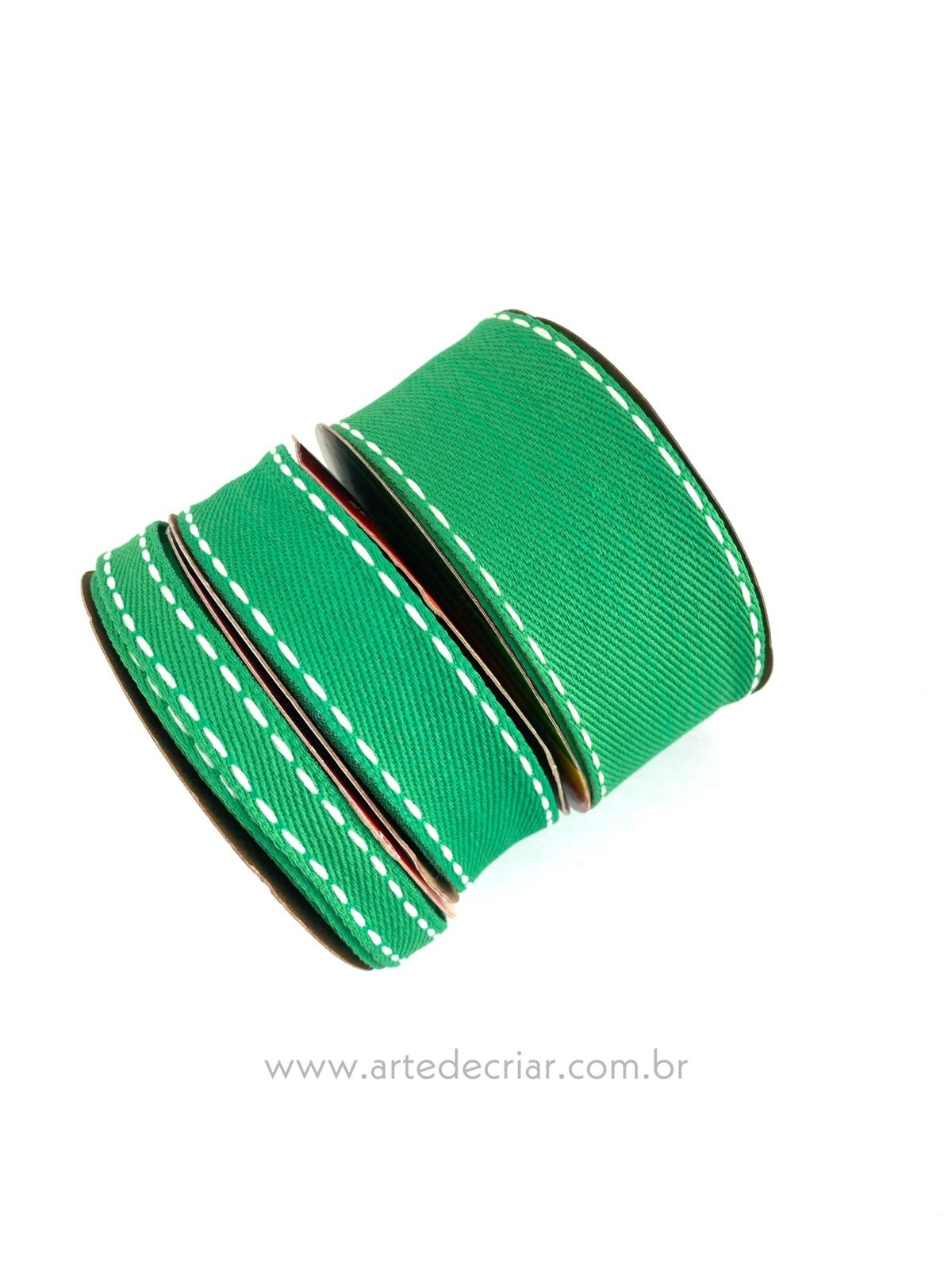 Fita jeans verde c/ branco (peça com 5 metros)