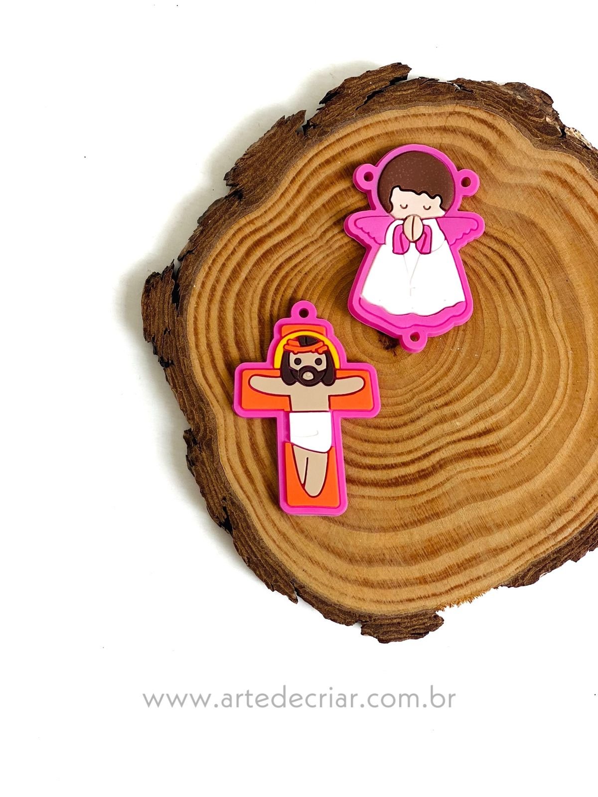 Aplique emborrachado terço rosa médio