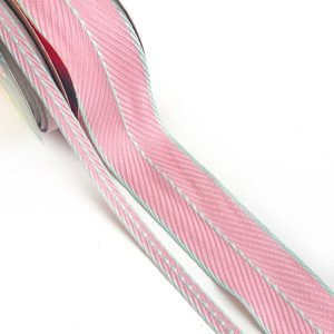 Fita c/ pesponto no meio rosa/verde (peça com 5 metros) - Imagem 1