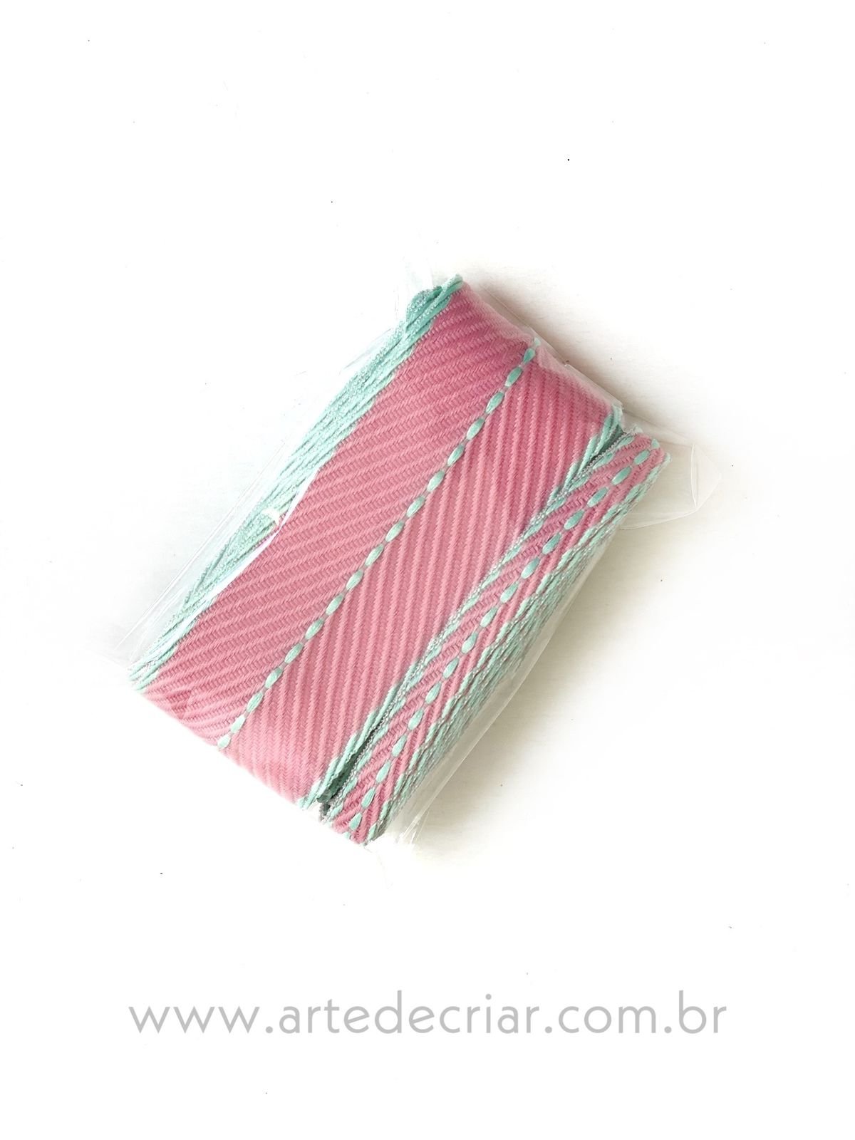 Kit fitas c/ pesponto no meio rosa c/ verde