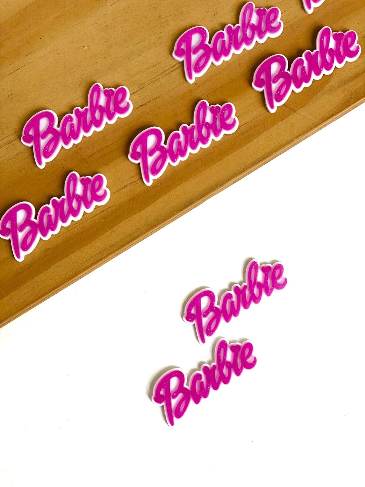 Aplique emborrachado nome Barbie pink c/ gliter