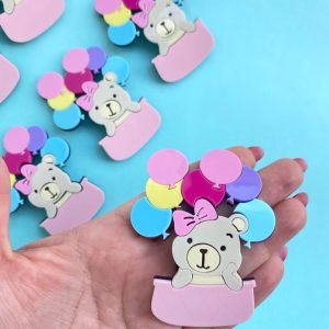 Aplique de acrílico curvado Urso com balões p/ tiara - Imagem 1