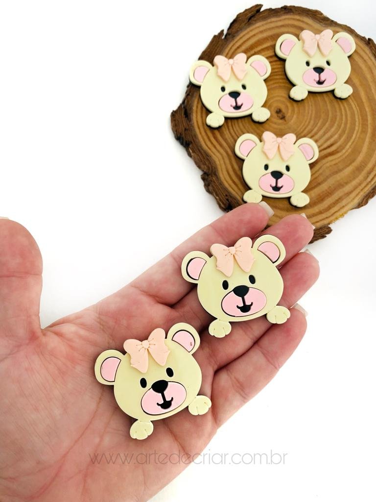 Aplique de acrílico p/ laço - urso com laço