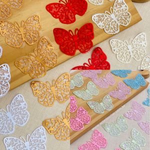 Aplique Borboleta rendada de cetim e organza 6cm. (2 pares) - Imagem 1