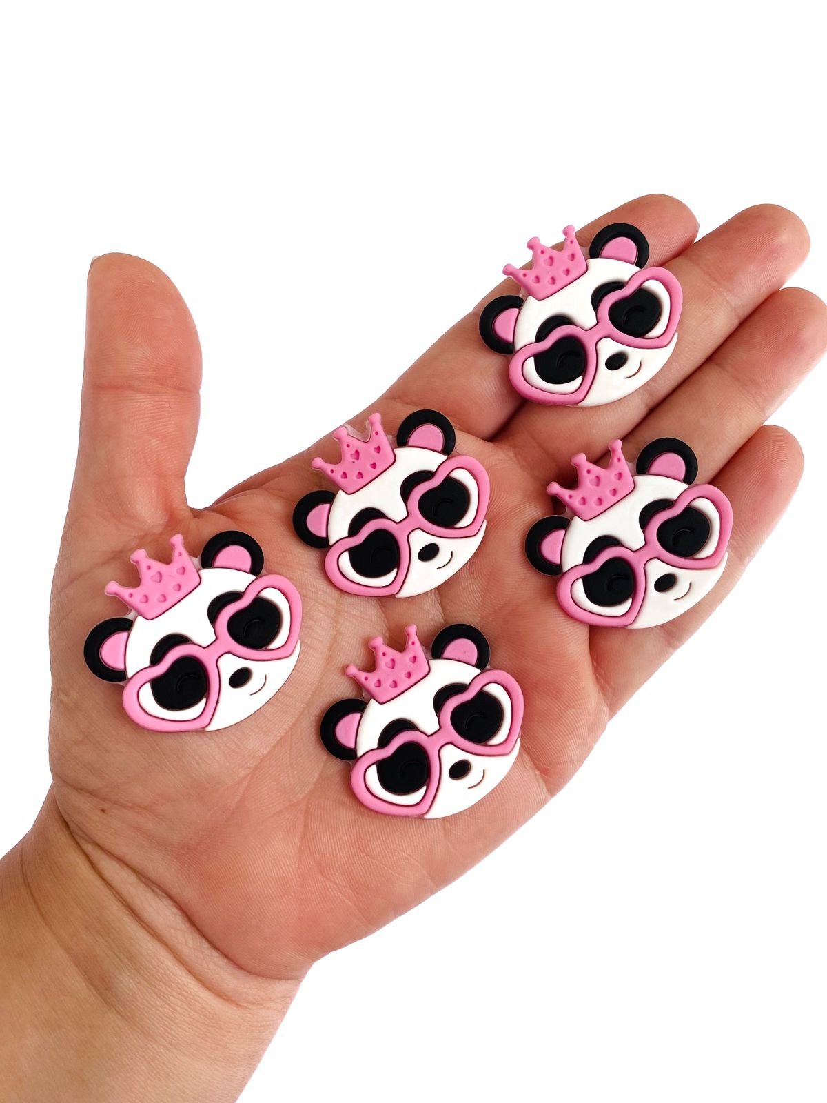 Aplique emborrachado panda com coroa e óculos