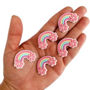 Aplique emborrachado arco-iris com flor rosa - Imagem 1
