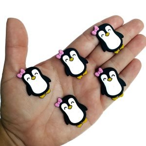 Aplique emborrachado pinguim com laço rosa - Imagem 1