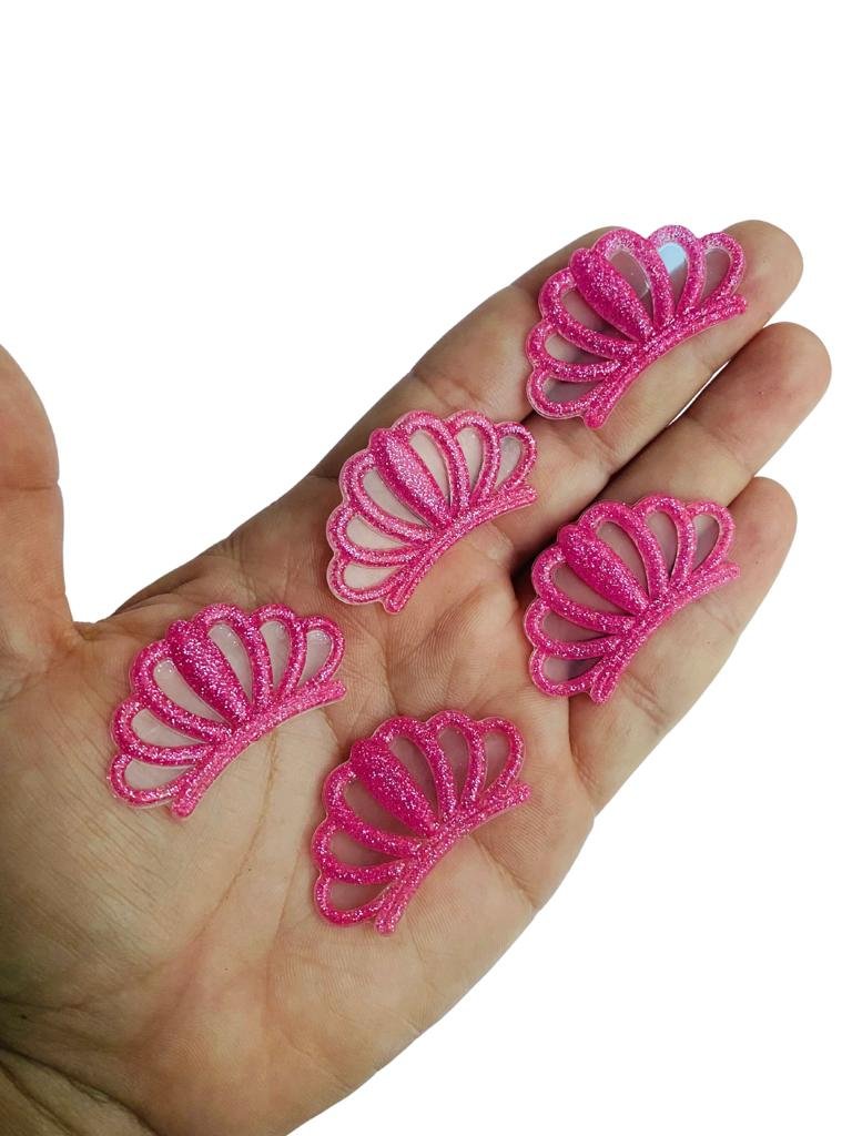 Aplique emborrachado coroa com gliter rosa