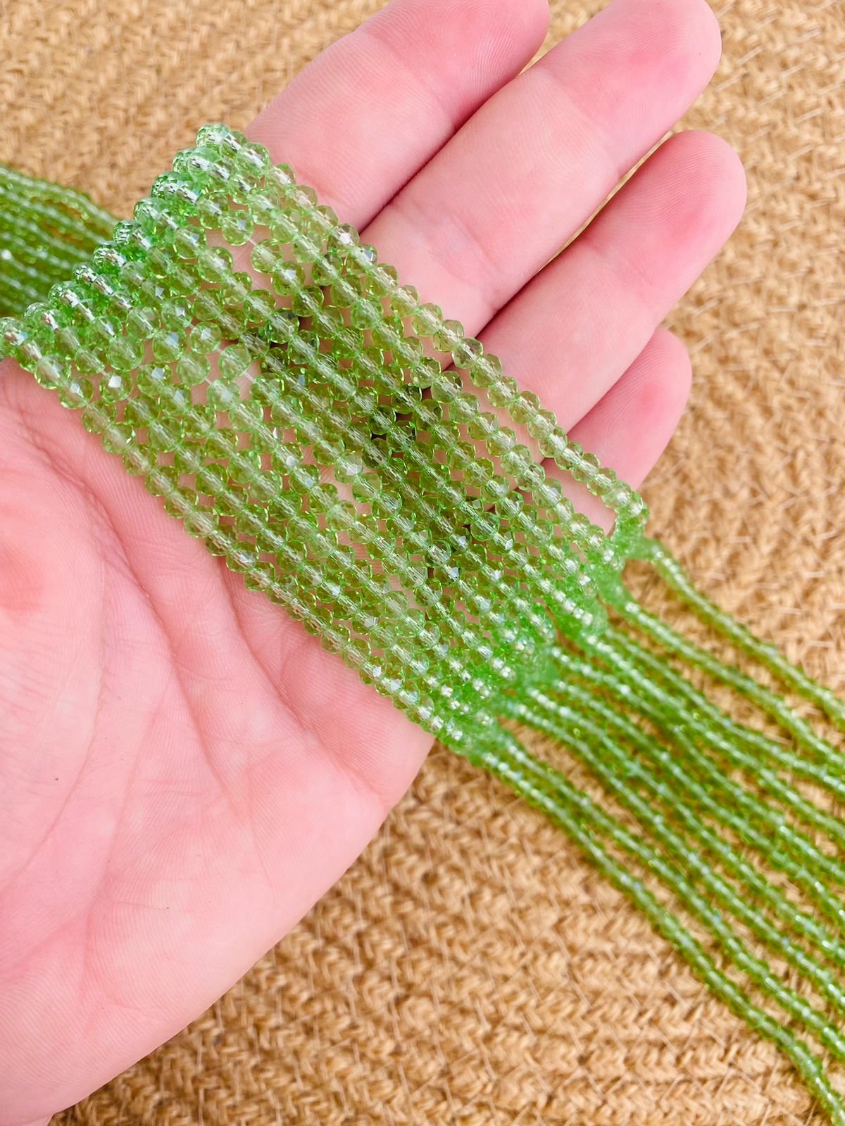 Fio de cristal verde folha transparente 4mm