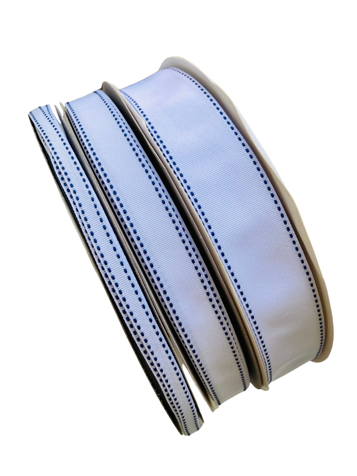 Fita Yama pespontada branco c/ pesponto azul