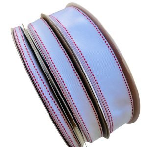 Fita Yama pespontada branco c/ pesponto vermelho - Imagem 1
