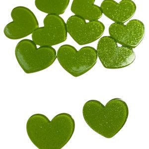 Aplique de resina Coração c/gliter verde 'P' - Imagem 1