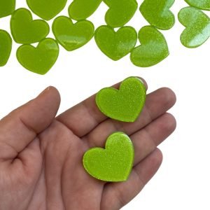 Aplique de resina Coração c/gliter verde 'G' - Imagem 1