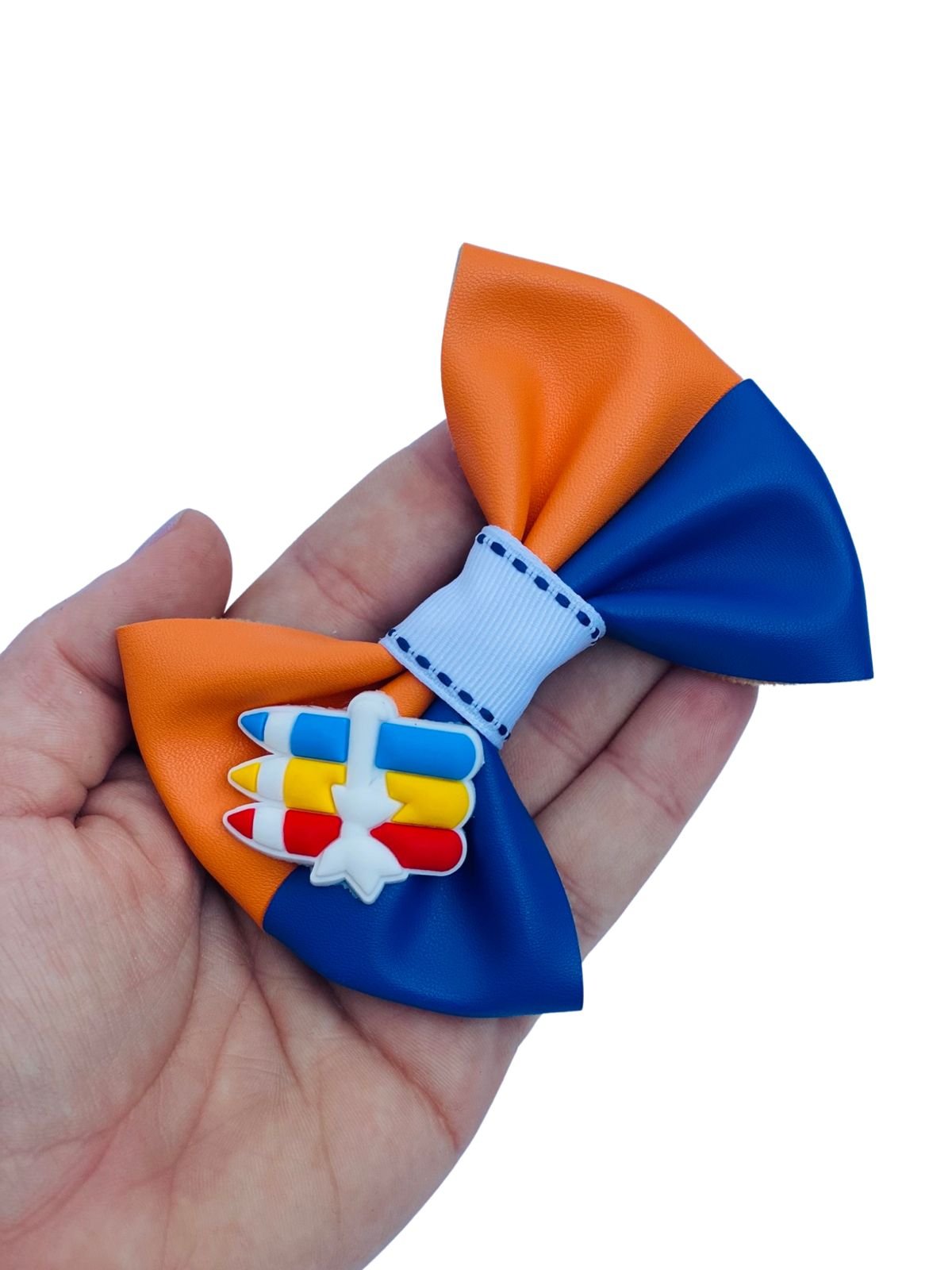 Kit escolar laço duplo Laranja c/ azul royal ( M )